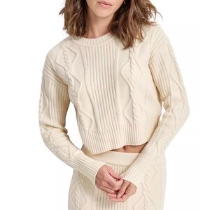 NEW  DKNY Jeans Women's Cropped Cable Knit Long-Sleeve Sweater -Wine/Large